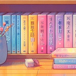 librero estilo pelicula japonesa con colores de acuarela.